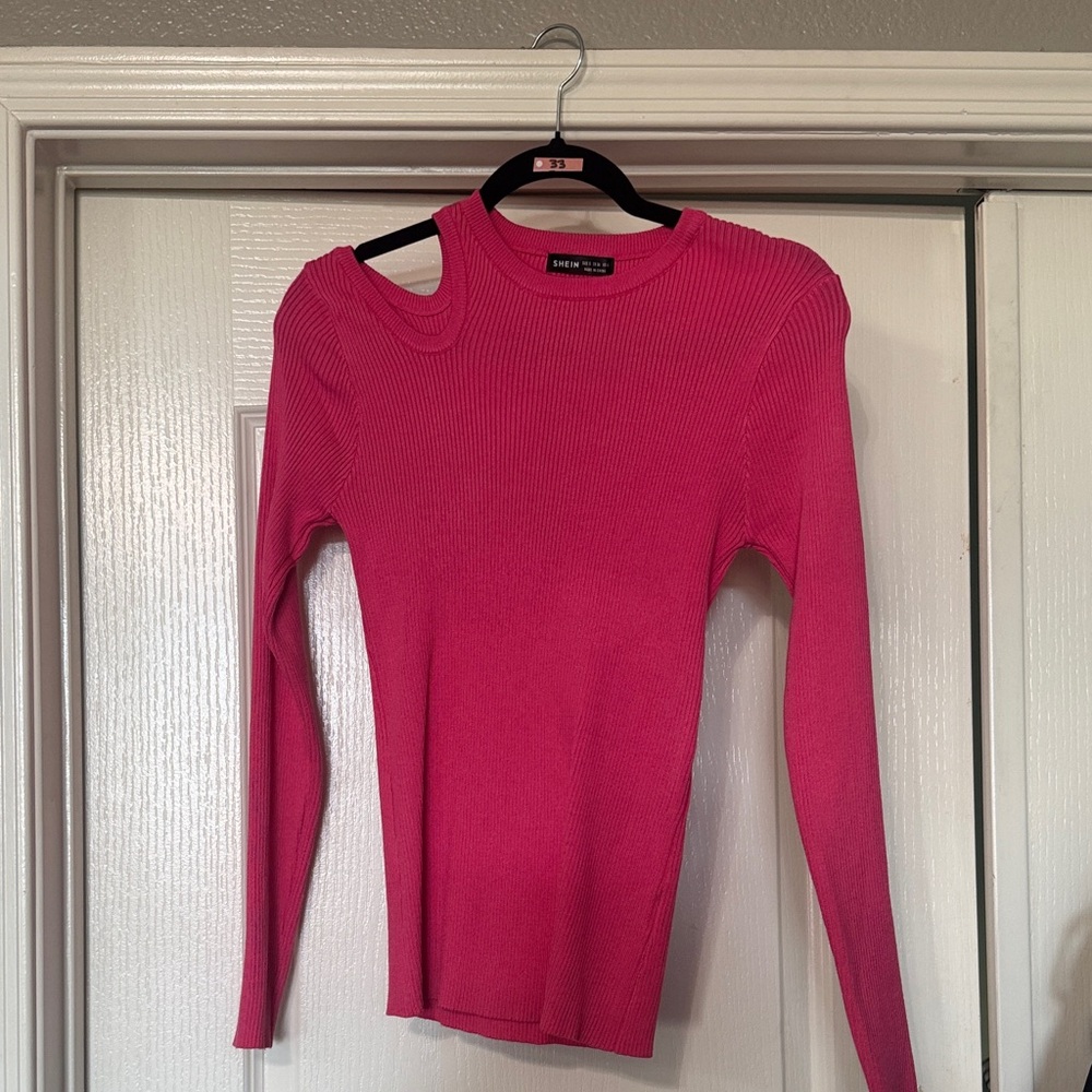 SHEIN Hot Pink Long Sleeve Cut-Out Top